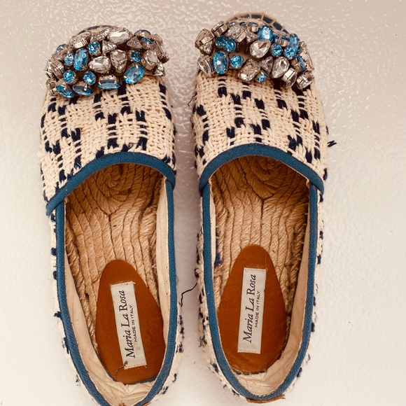 Maria La Rosa Made In Italy Espadrilles Size 38 (US size 7,5 )Jeweled Toe - Picture 1 of 3